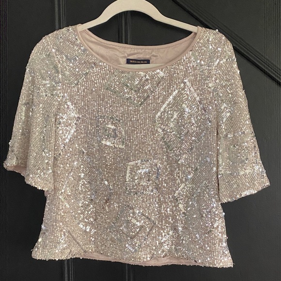 Skies Are Blue Tops - Skies Are Blue Silver Sequin Blouse